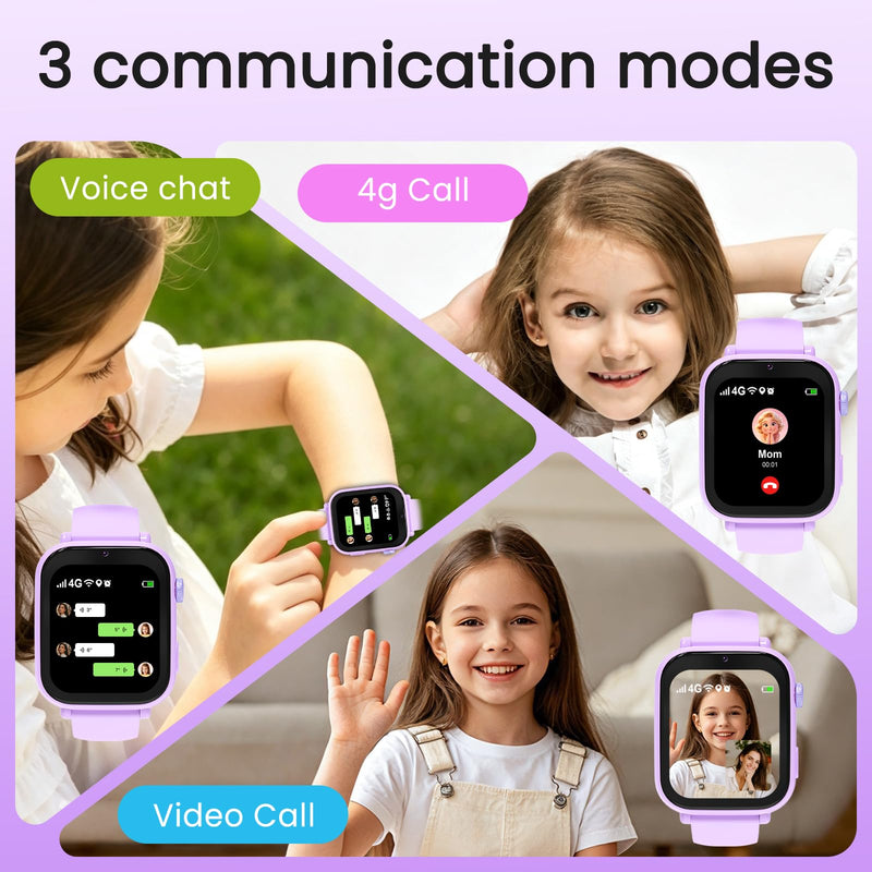 Kids smart Watches for Girls Boys 4g GPS Call Text-Smart Watch for Kids Game Camera Pedometer Alarm Clock Calculator-Kid Watches for Girls Boys 4-12 Age Gifts Purple