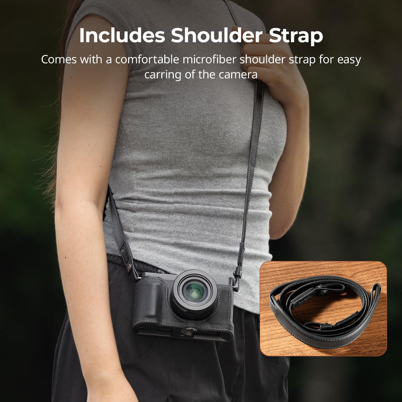 SMALLRIG Leather Half Case Kit for Panasonic LUMIX L10, Including Retro Style Protective Case and Shoulder Strap, 1/4"-20 Threaded Hole, Compatible with Tripods (Black) - 6274 Black