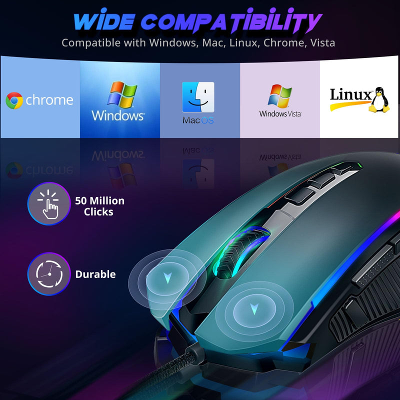 Redragon Gaming Mouse, Wired Gaming Mouse with RGB Backlit, 8000 DPI Adjustable, Mouse with 9 Programmable Macro Buttons & Fire Button, Software Supports DIY Keybinds, M910-K Black
