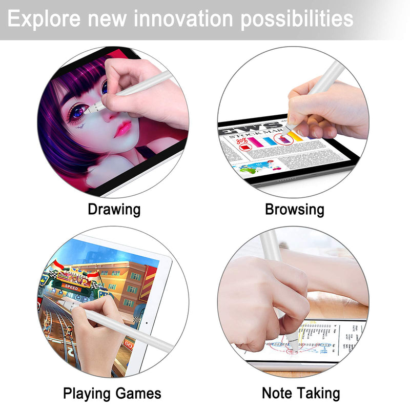 Active Stylus Pens for Touch Screens, Digital Stylish Pen Pencil Rechargeable Compatible with Most Capacitive Touch Screens WHITE