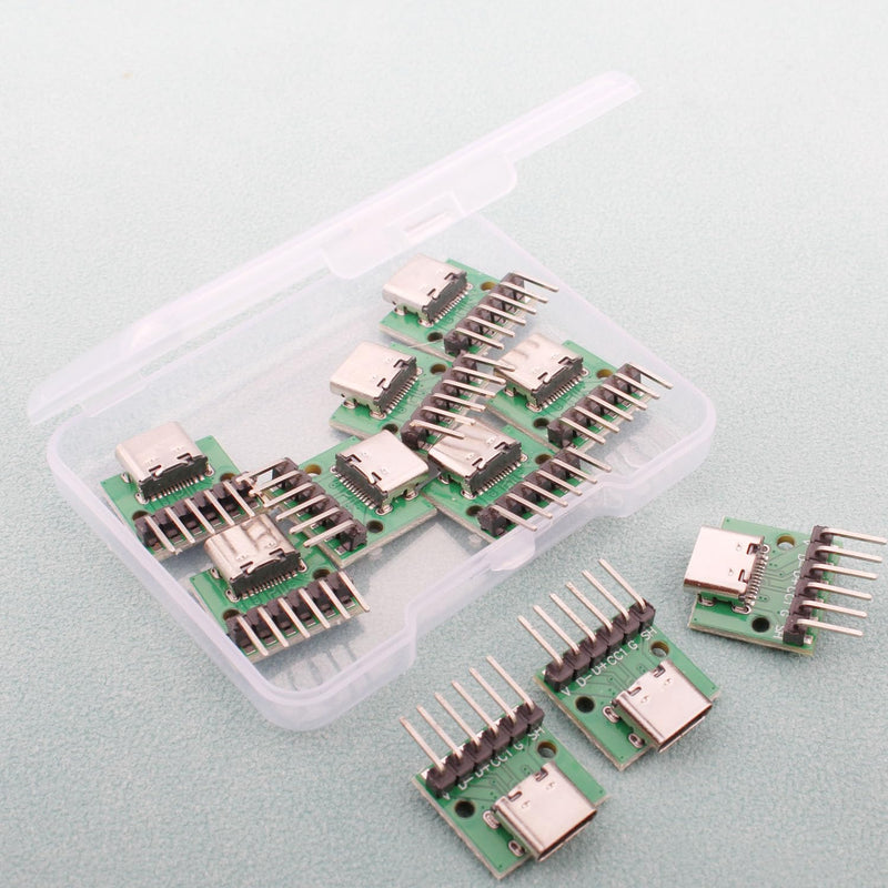 [AUSTRALIA] - RUNCCI-YUN Pack of 10 USB C Breakout Board to DIP PCB Adapter Breakout Test Board with Curved, Pin 2.54 mm Pitch, 16 Pin 3.1 Type C to 6P DIY Converter 