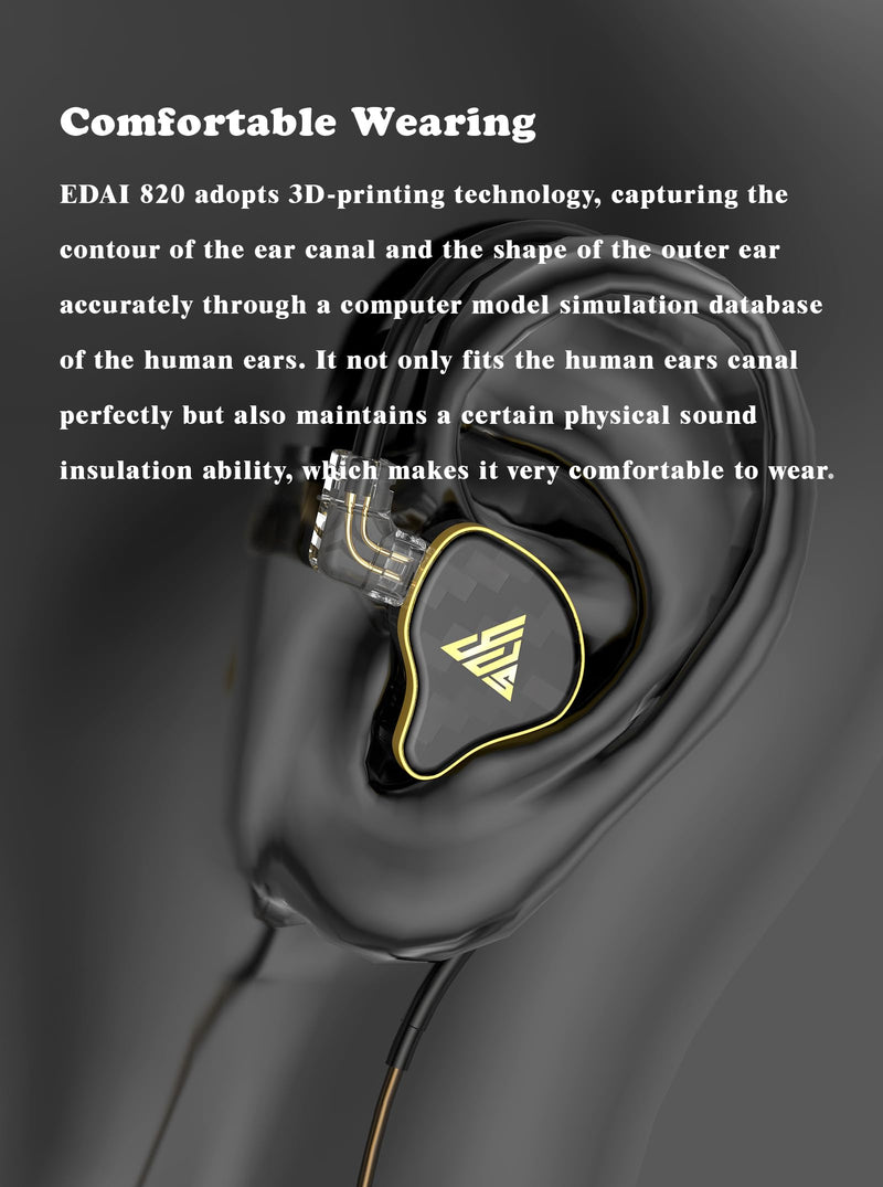 FEDAI 820 in Ear Monitor Headphones, HiFi Stereo IEM Earphones, Noise Isolating Professional Earbuds,Dynamic Dual Driver Wired Earbuds with Detachable Cable, Noise Canceling Headset (Black,with Mic) With mic Black