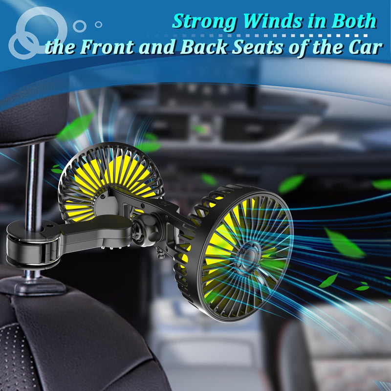 Qidoe Car Fan for Back Seat, USB Powered Portable Fans for Car 360° Rotation Cooling Fans with 3 Speeds, 5V Air Circulation Vehicle Fan Adjustable Clip for All Kind of Cars Yellow