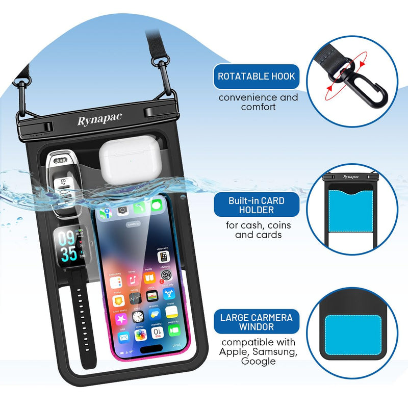 [Up to 10"] Large Waterproof Phone Pouch Bag - 2Pack Waterproof Phone Case for iPhone 15 Pro Max 14 13 12 Galaxy S23 S22 S21, IPX8 Cell Phone Water Protector Pouch Beach Essentials Vacation Must Haves Extra Large [10-inch]