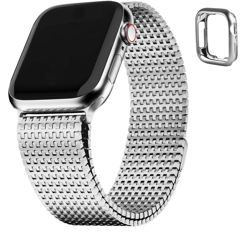 Fullmosa Compatible Silicone Apple Watch Band 40mm Army Green with Bumper Case & Compatible Stainless Steel Mesh iWatch Band 40mm,Silver