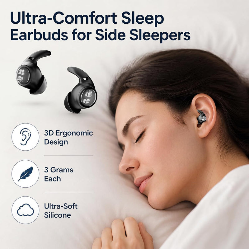 NE76 Sleep Earbuds Bluetooth 5.4 in Ear, AI Translation Headphones Real Time 150 Languages, Waterproof Mini Sleep Headphones Small Design for Side Sleepers for Travel Education Business Meeting Beige