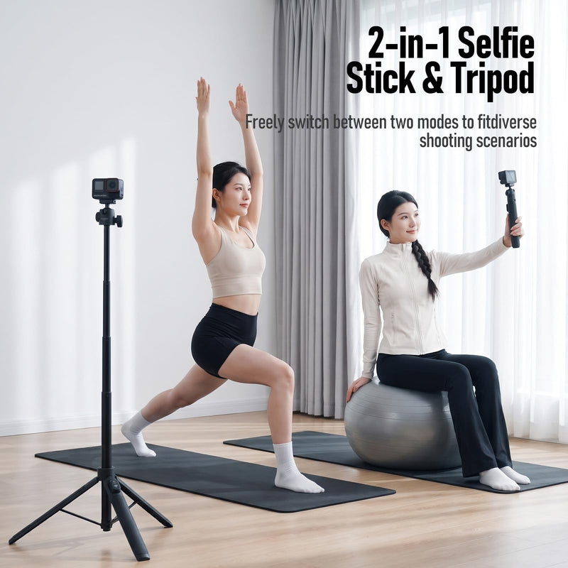 Ambitful Bluetooth Tripod Selfie Stick, Magnetic Mount for Insta360（IT07B | For Insta360 Ace Pro/X5/X4 ,2-in-1 13.3''-55.1'' selfie stick and tripod, Bluetooth remote 360 ball head, 1.5kg load IT07B