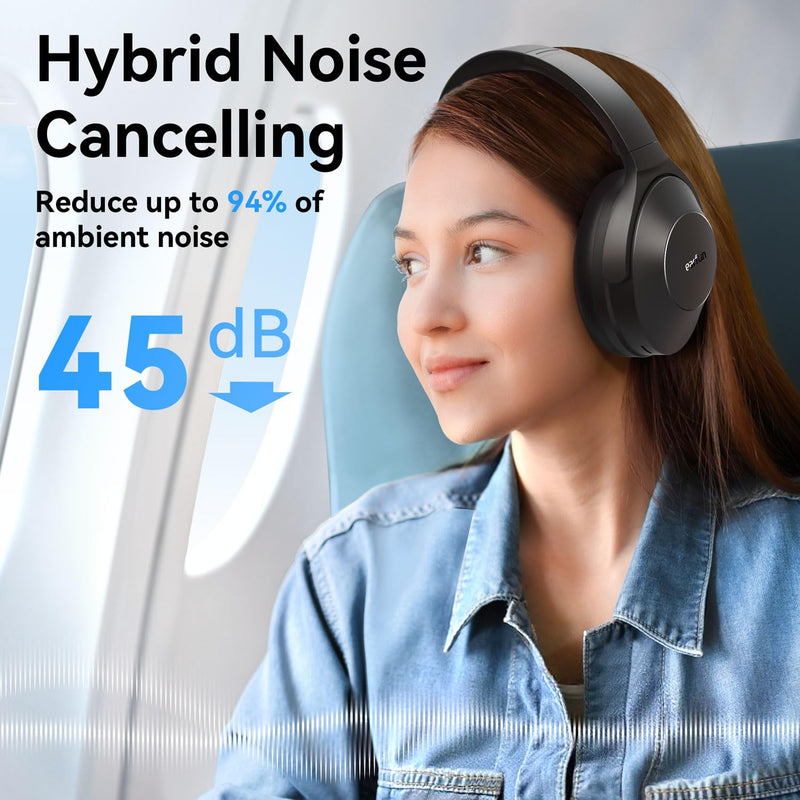 EarFun Wave Life Hybrid Active Noise Cancelling Headphones, Bluetooth 5.4 | Wireless Over Ear Headphones, 4 Mics AI Clear Call, Deep Bass, 60H Playtime, Comfortable Fit, Custom EQ Multipoint Connection