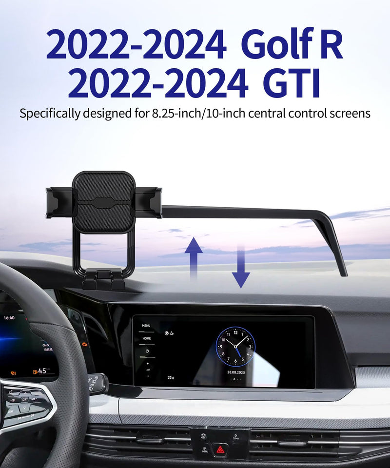 Auto Clamp Car Phone Holder for Volkswagen Golf/GTI/Golf R 2022-2024 | 8/10" Screen Universal Mechanical Clip Cell phone Mount Accessories Fit iPhone Android, Automobile GPS Dashboard Cradle For 2022-2024 Golf/Golf GTI/Golf R