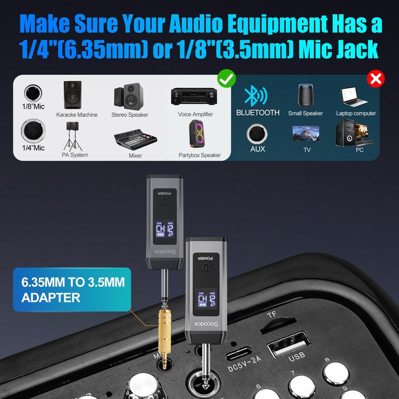 Wireless Microphone System for Karaoke, Dual UHF Metal Wireless Mic with Rechargeable Receiver, for PA System, Speaker, Party, DJ, Wedding, Church (Black) Black
