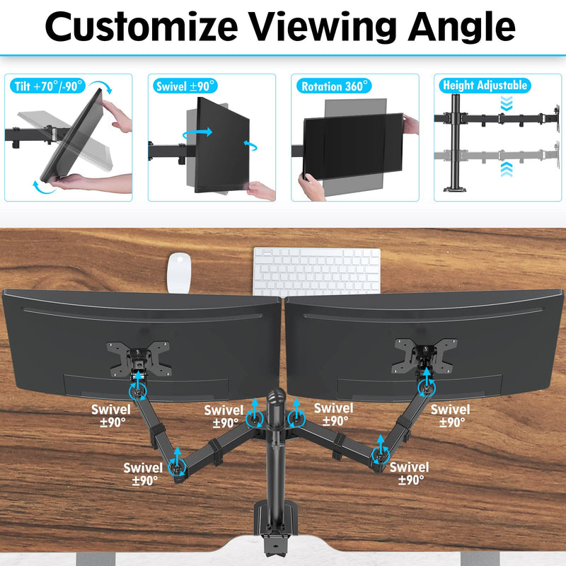 MOUNTUP Dual Monitor Desk Mount, Max 32 Inch up to 17.6lbs+Monitor Mount Reinforcement