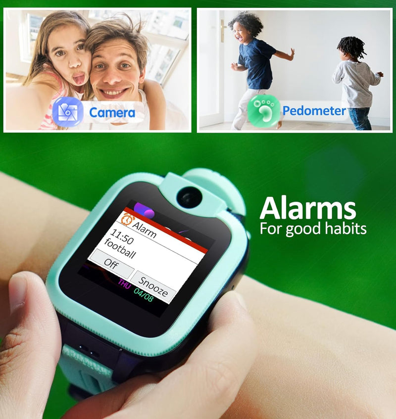 Easyfone KW2 4G Kids Smart Watch Phone with GPS Tracker, Calls, Green | Smartwatch for Kids with Safe Calling, Chats, Activity, Parental Controls, SOS Button, Class Mode