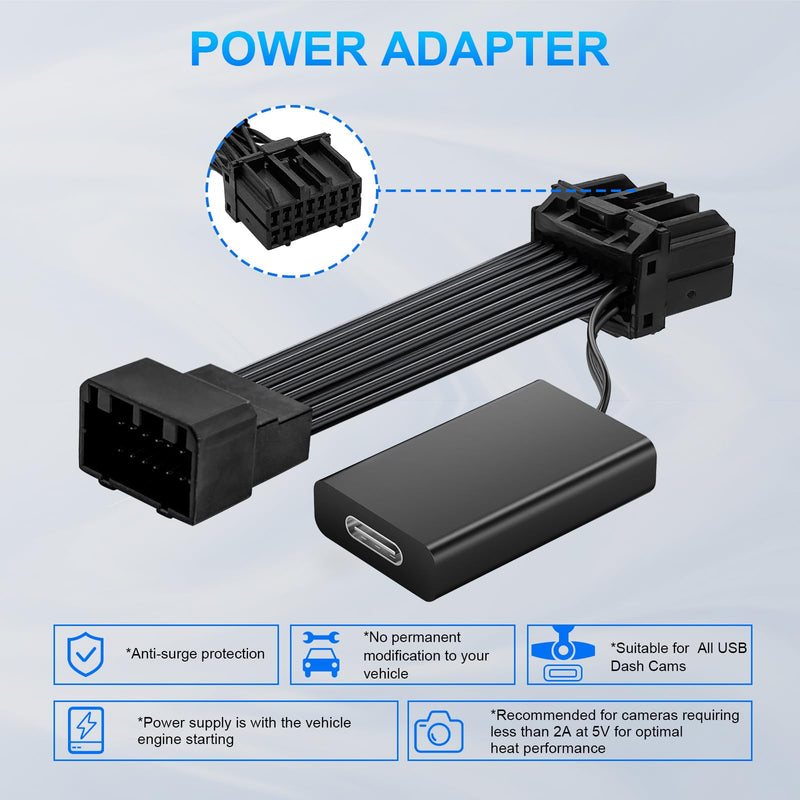 mangoal Dashcam Power Adapter Custom for GM 16 Pin (Model B) for Acadia Escalade Silverado Suburban Tahoe Traverse Sierra Yukon, GPS Radar Mirror Camera Dash Cam Adapter