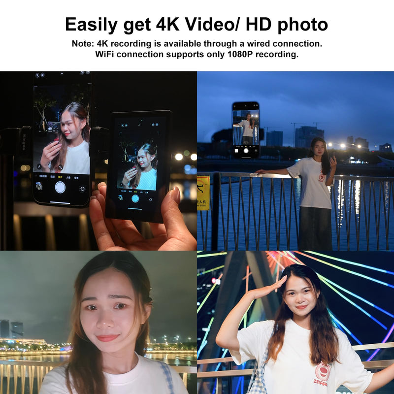 King Ma 4K 30FPS Phone Vlog Selfie Monitor Screen, Wired Mini Monitor for iPhone Rear Camera with Magnetic Phone Clip & Bluetooth Remote for Vlog Live Stream TikTok