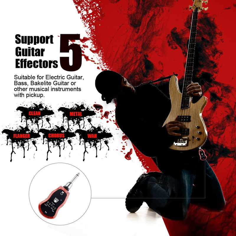 B6 Guitar Headphone Amp Mini Plug Guitar Amplifier Bluetooth Receiver Rechargeable For Electric Travel Pocket Guitar With Reverb/Chorus/Flanger/Overdrive/Wow Wah 5 Effects (Mahogany Color) Mahogany Color; Guitar Bass Headphone Amp