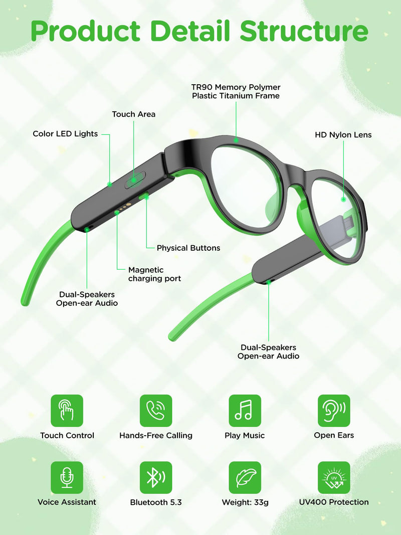 Smart Bluetooth Glasses for Kids with Blue Light Protection Black