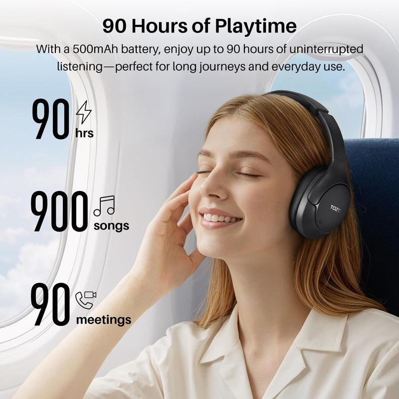 [AUSTRALIA] - TOZO HT3 Hybrid Noise Cancelling Headphones, 90H Battery Life Wireless Over Ear Bluetooth 6.0 Foldable Headset, AI Voice Assistant with 5 Mics, Connect 2 Devices and Hi-Res Sound, 32 EQ Audio Presets Titanium Black Headphones Only 