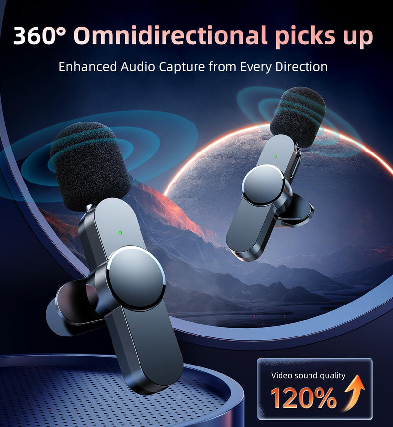 Kinglucky 2 Pcs Lavalier Mini Microphone for iPhone iPad Android Professional Noise Cancelling [360° Pick Up] Wireless Lavalier Microphone for Video Recording, Interview, YouTube, Live Streaming