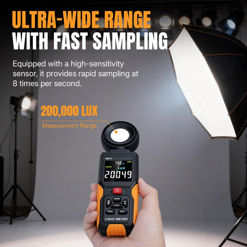 [AUSTRALIA] - Mcbazel Digital Light Meter with HD Color Screen, 270° Rotatable Head & Fast 8X/s Sampling – High-Precision Illuminance Meter (200,000 Lux/FC) for LED Grow Lights, Plants, Photography & Lumen Testing 