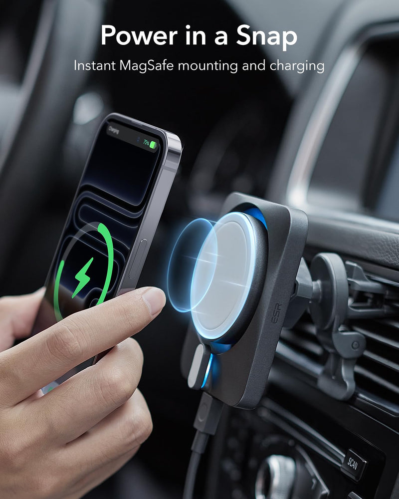 ESR for 15W MagSafe Car Mount Charger w/CryoBoost, Made for Apple-Certified | Magnetic Wireless Car Phone Charging for iPhone 17/16/15/14/13/12, S26/S25, Fast Charging, Cooling