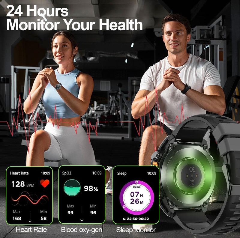 Military Smart Watches for Men, 1.43" AMOLED Fitness Watch with Compass | 24/7 Heart Rate, SpO2 Monitor, Sleep Tracker, Answer/Make Calls, 100+ Sport Modes, Smart Watches for Android iOS