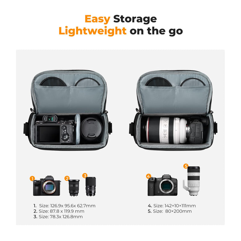 K&F Concept Camera Sling Bag Small Crossbody Camera Case DSLR/SLR/Cute Compact Shoulder Photography Bags for Photographers Black