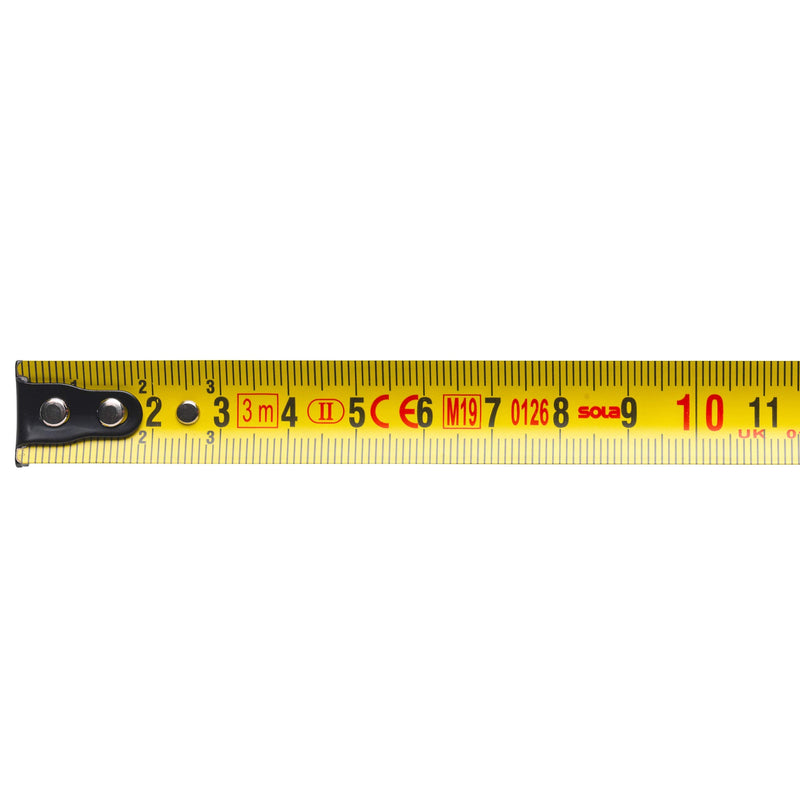 SOLA Protect Tape Measure 3 m / 16 mm – Robust Tape Measure with Belt Clip – Steel Tape Painted Yellow with mm Scale – Accuracy Class II – Roll Meter with Movable End Hook – Length 3 m, 5 m, 8 m 3m / 16mm