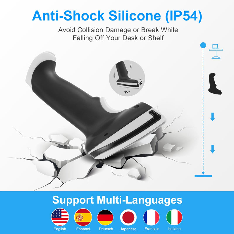 1D 2D Barcode Scanner, Handheld Barcode Reader Bluetooth Wireless QR Code Scanner Bar Code Scanners with Stand 3-1 Bluetooth & 2.4G Wireless & USB Wired Connection &PDF417 Data Matrix Automatic