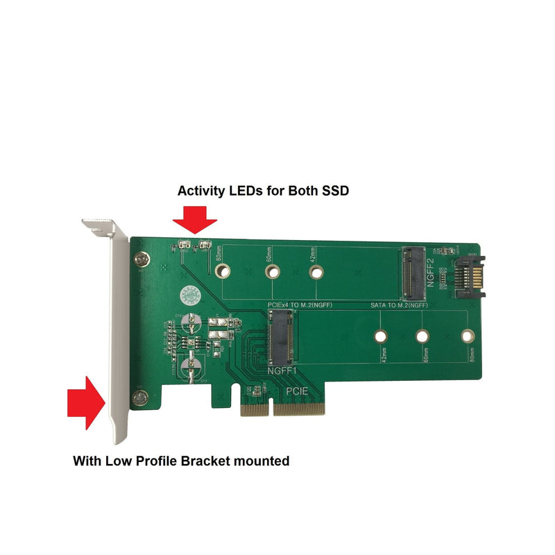 Vantec M.2 NVMe + M.2 SATA SSD PCIe x4 Adapter (UGT-M2PC200), Green 1x M.2 NvMe, 1x M.2 SSD