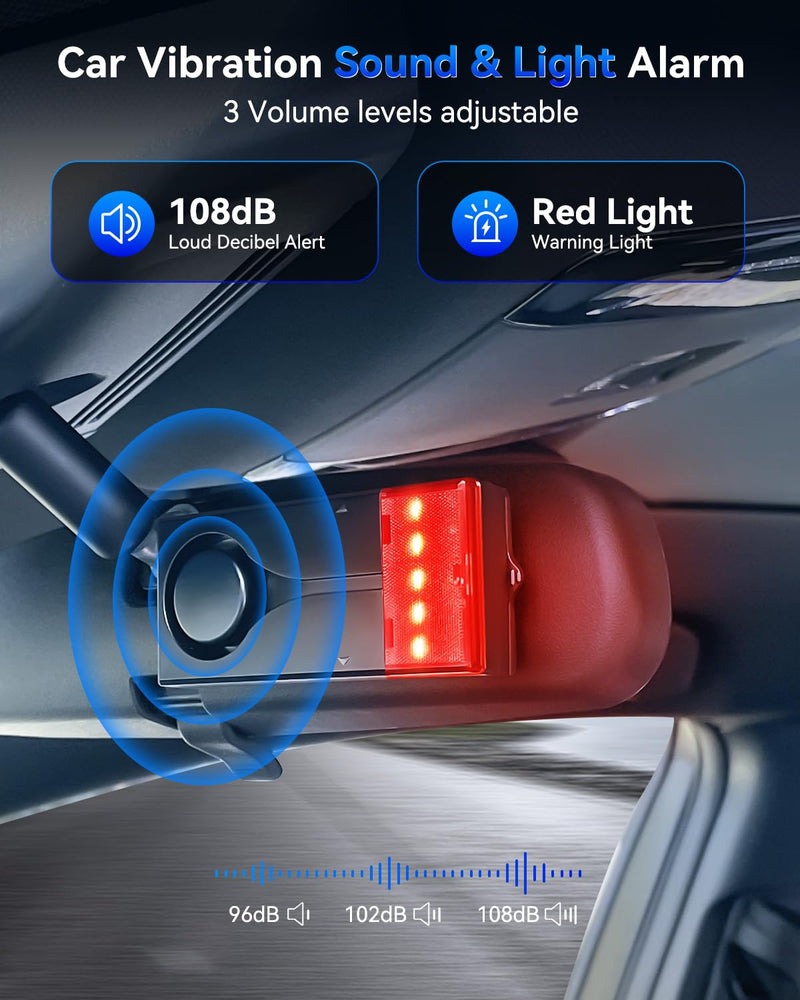 108dB Car Alarm System, Car Anti-Theft Vibration Sensor Alarm & Red Light Alarm, Wireless Remote Anti Theft Car Device with Magnetic Install Design for Car, Truck (Upgrade 4.0)