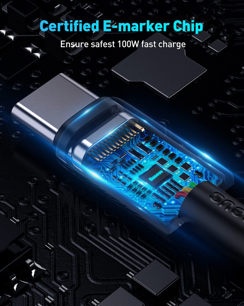 USB C Cable, Baseus 100W PD 5A QC 4.0 Fast Charging USB C to USB C Cable, Zinc Alloy Nylon Braided USB Type C Charger Cable for iPhone 15/Pro/Plus/Pro Max, MacBook, iPad Pro/Air/Mini, Samsung S23/S22+ 3.3ft Black