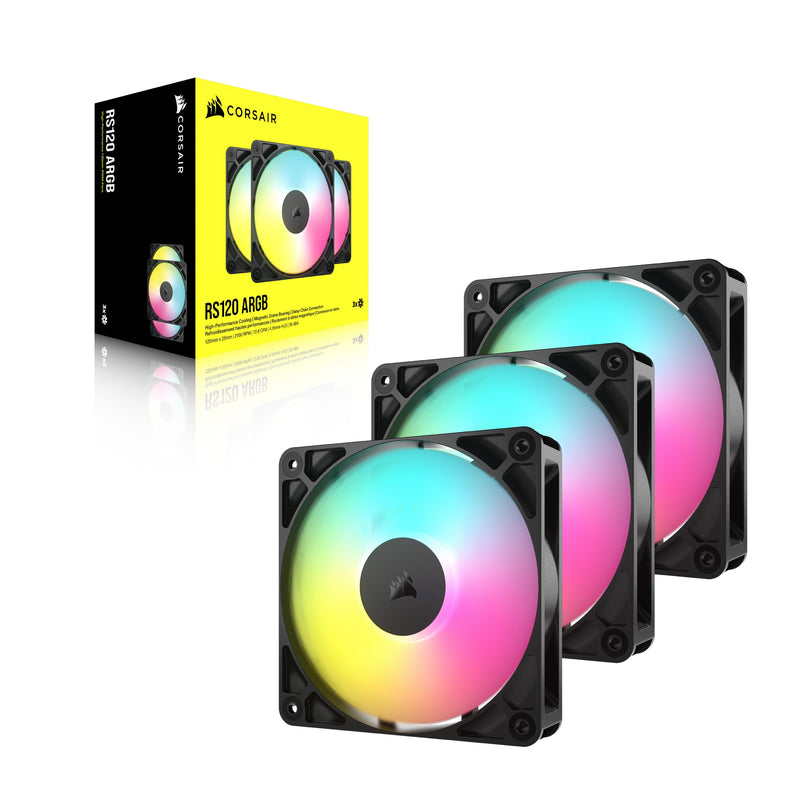 CORSAIR RS120 ARGB 120mm PWM Fans – Daisy-Chain Connection – Low-Noise – Magnetic Dome Bearing – Triple Pack – Black 3 x 120mm
