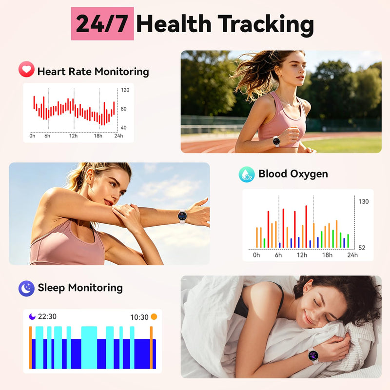 Smart Watch for Women Fitness Tracker: Waterproof Digital Womens Watches Make Answer Call Smartwatch for Android Phone iPhone Samsung Compatible Sleep SpO2 Heart Rate Monitor Running Step Pedometer Pink