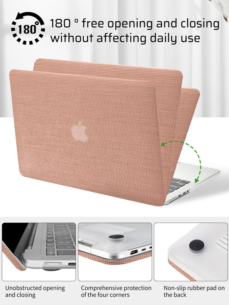 Seorsok Compatible for MacBook Pro 14 inch Case 2023-2021 M3 Pro/Max A2918 A2992 M2 A2779 M1 A2442 Touch ID,Elegant Leather Plastic Hard Shell Case with Transparent Keyboard Cover,Reddish Woven Pro 14 Inch A2442/A2779/A2918/A2992 Reddish