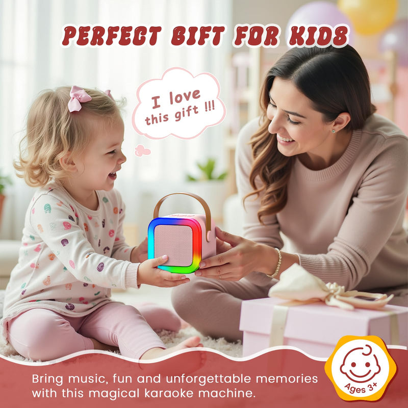 Mini Karaoke Machine for Kids,Portable Bluetooth Speaker with 2 Wireless Microphones,Toddler Music Player Toys,Easter Birthday Gifts for 3,4,5,6,7,8,9,10,11,12+Years Old Girls Boys (Pink) Pink