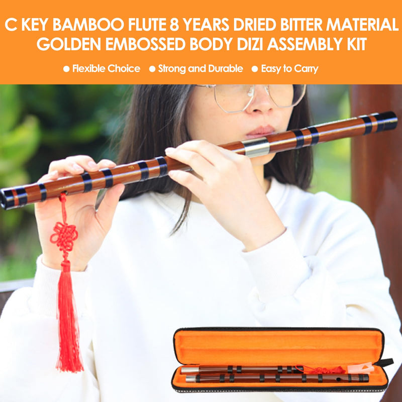 C Key Professional Bamboo Flute Walfront 8 Years Dried Dizi Bitter Bamboo Flute With Golden Embossed Body Flute Film And Solid Flute Film Glue Traditional Chinese Instrument