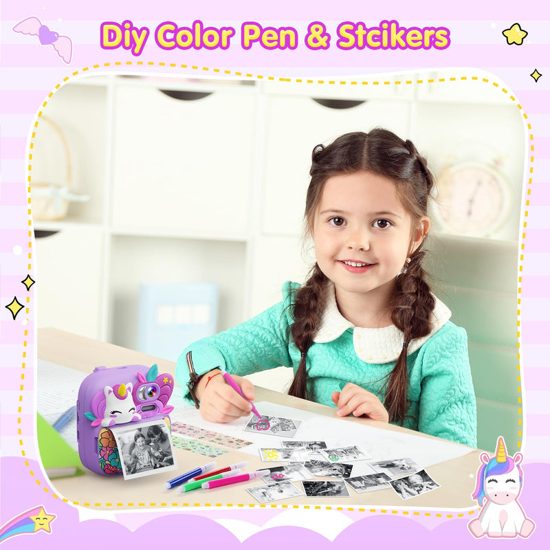 Kids Camera Instant Print, Camera for Kids with Printable Photos, Toddler Camera Toys for Children Ages 3-14, Digital Camera Birthday Gifts for Girls 4 5 6 7 8 9 10 11 12 13 Years Old - Purple
