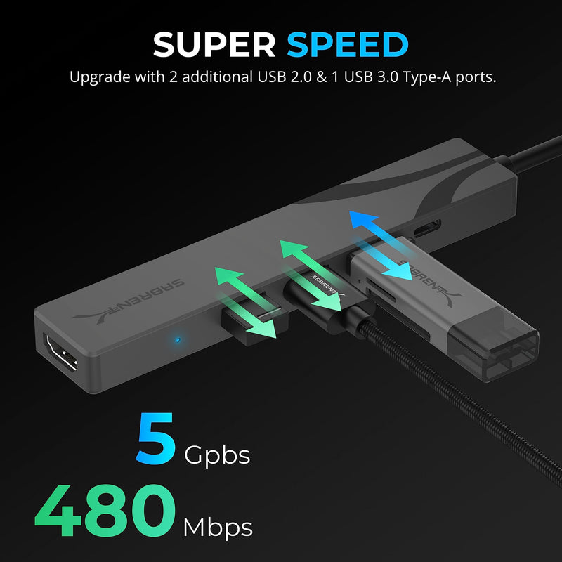 SABRENT USB C NVMe M.2 SSD Enclosure with Multi-Port USB-C Hub (Power Delivery, HDMI, 4K)