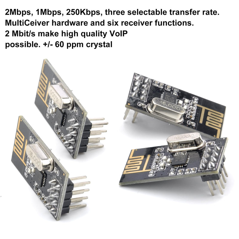 HENGBIRD 4 Pcs nRF24L01 + Wireless Transceiver Module NRF24L01 + 2.4G Wireless Transceiver Radio Transceiver Module RF PI ARM Model Wireless 200M Communication Module Upgrade