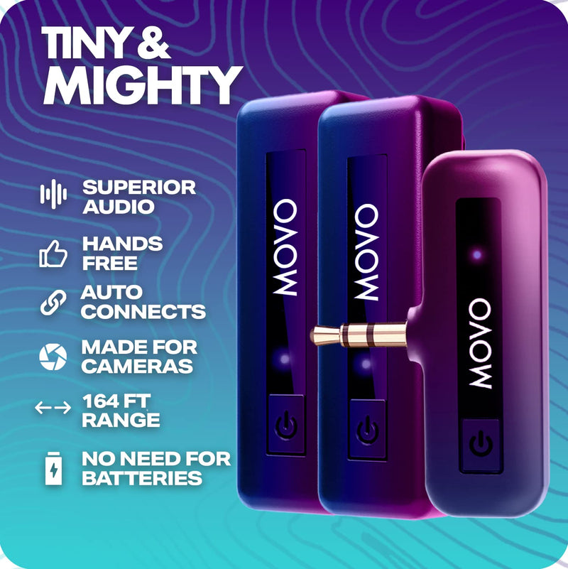 [AUSTRALIA] - Movo Mini-Duo Wireless Microphones for Cameras, Wireless Camera Mini Mic - 3.5mm Lapel Microhone for Sony, Canon, and Nikon DSLR - 2.4Ghz Transmitter 2 Transmitters 