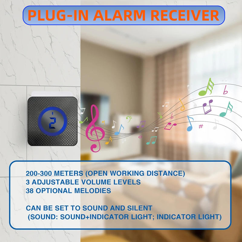 [AUSTRALIA] - Wireless Doorbell and Motion Sensor Alarm | Long Range Driveway Alert System with Indoor Receiver | 120° Detection, IP65 Waterproof, USB-C Charging for Home Business Security 【Sensor*1+ Receiver*2】 