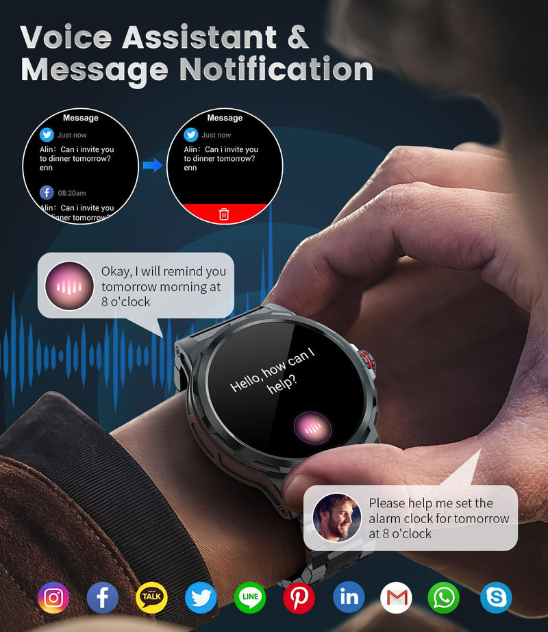Military Smart Watch for Men(Answer/Dial Calls),1.46'' AMOLED Touchscreen/5ATM Waterproof/120+ Sports Modes Fitness Watch with Blood Pressure/Heart Rate/SpO2/Pedometer for Android/iOS Smartwatch Black