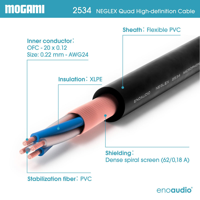 enoaudio Mogami 2534 Quad Balanced Cable Microphone | Neutrik XLR Female - XLR Male | HiFi - 6.56 ft / 2.0 m