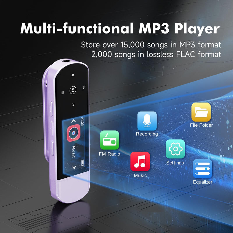 [AUSTRALIA] - RUIZU 64GB USB MP3 Player with Bluetooth 5.3, Clip Jam Portable Music Player for Sports Running, USB MP3 Player Stick with FM Radio, Voice Recorder, Digital Audio Shuffle Repeat, Phone File Transfer Purple 
