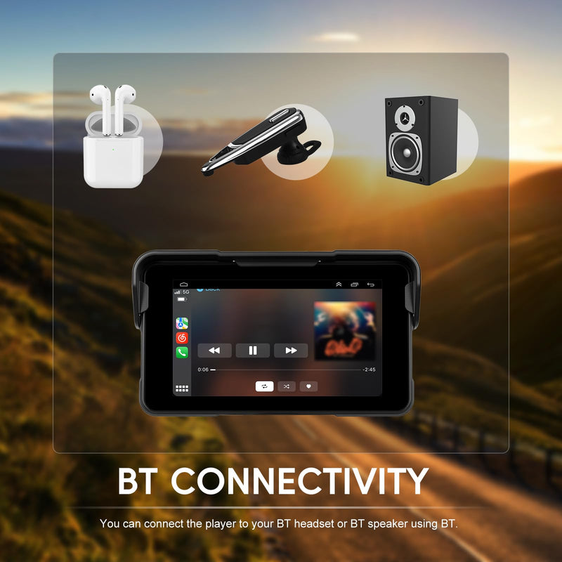 CAMECHO Removable Motorcycle CarPlay & Android Auto Screen, Wireless Apple Car Play Portable Car Stereo for Moto Motorbike, 5" Waterproof Touch Screen, Pantalla para Carros con Bluetooth, Mirror Link
