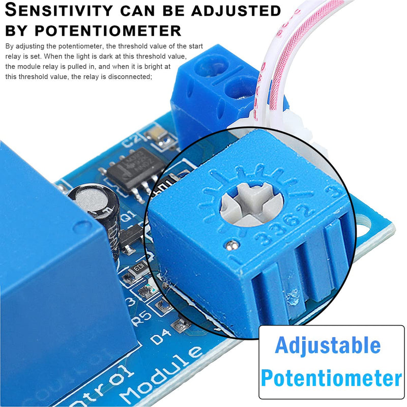 [AUSTRALIA] - DAOKAI XH-M131 Photoresistor Relay Module 12V DC Photoresistor Relay Module Light Control Switch Detection Sensor Automatic Light Control Switch with 24 AWG Wire (5 Pieces) 