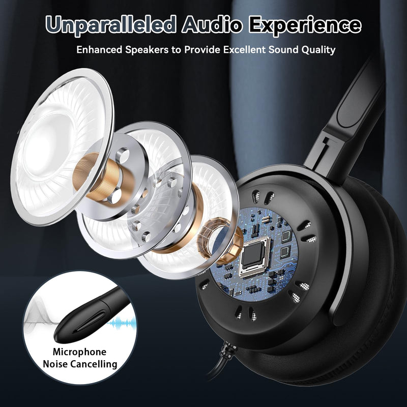 2.5mm Telephone Headset with Noise Canceling Mic & Volume Controls, Office Phone Headset for Call Center Compatible with Panasonic VTech AT&T Uniden RCA Cisco Gigaset etc Cordless Landline Phones Black-Binaural