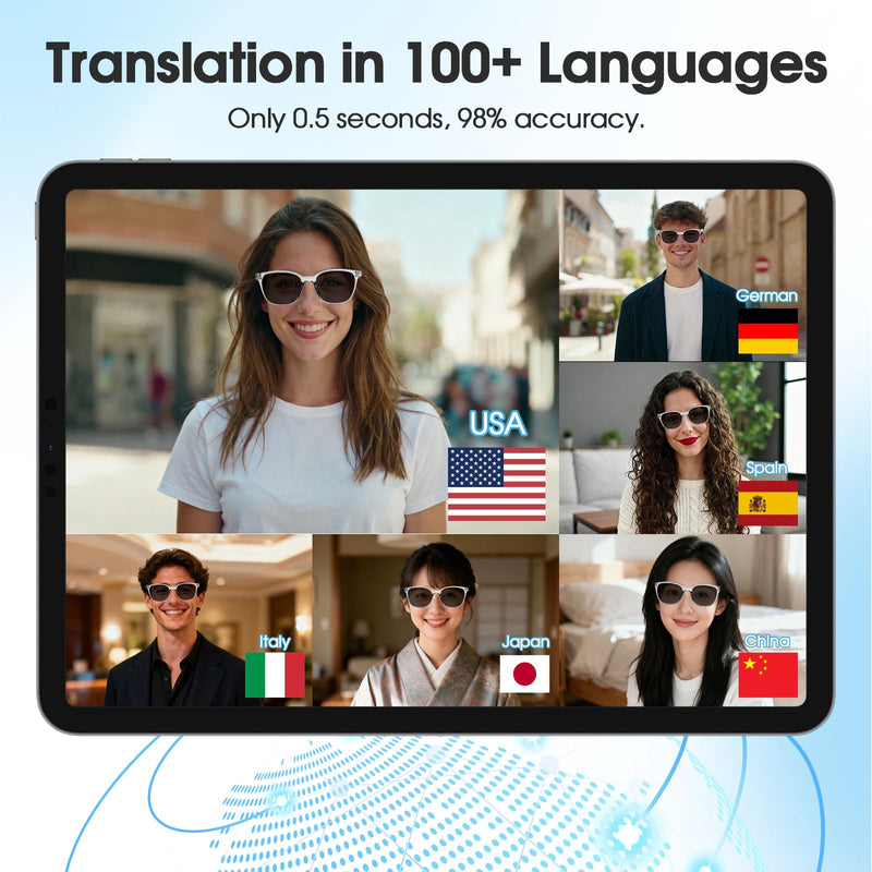 Ai Smart Glasses for Men&Women|Real-Time Translation|Hall-Effect Sensing|UV Protection Bluetooth Sunglasses (Transpraent Frame Black Lens) Transpraent Frame Black Lens