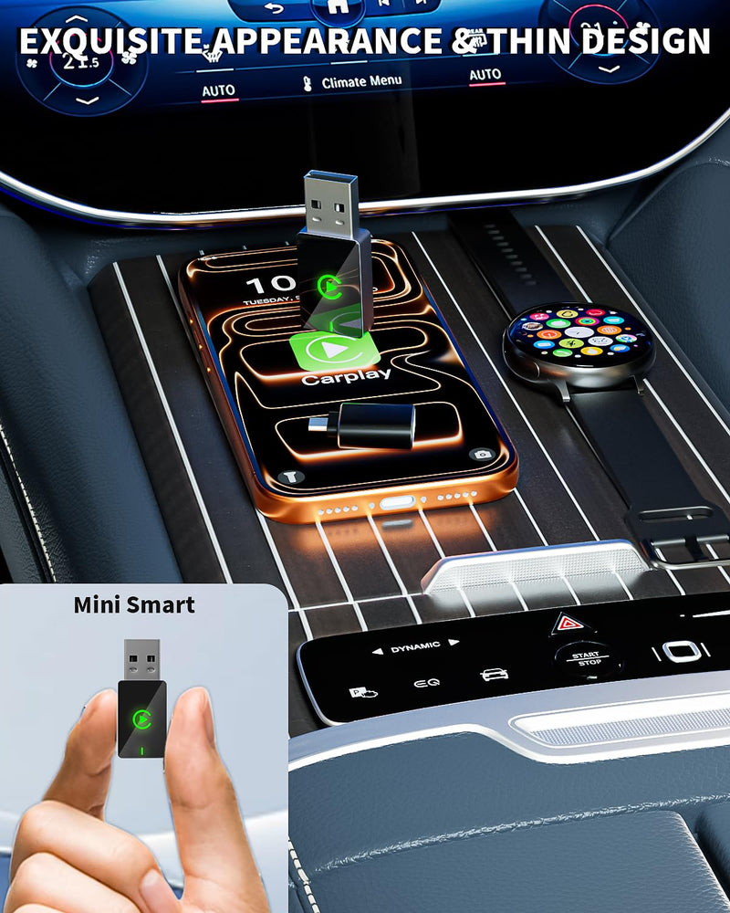 Wireless CarPlay Adapter for Apple iPhone,Compact Design Car Play Adapter Convert Wired Apple CarPlay to Wireless with USB/USB C Port,Plug and Play,Fast and Stable Connection Compatible with iOS 10+