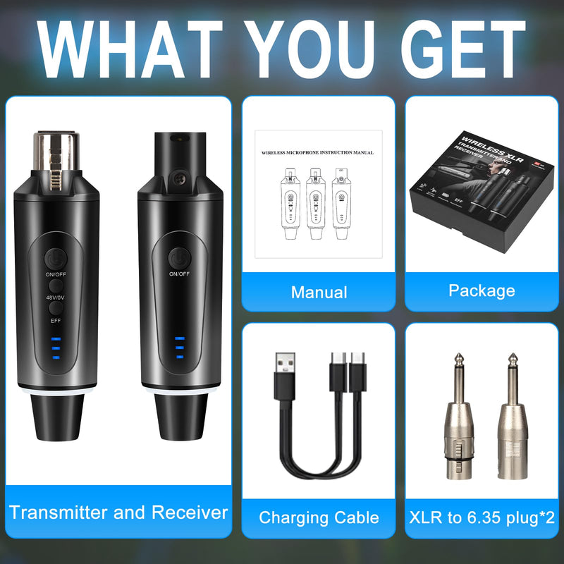 Depusheng S5 Wireless Microphone System Wireless Guitar Transmitter Receiver XLR Plug-on for Dynamic and 48V Condenser Microphones, Audio Mixer, with 48v Phantom Power and Reverb Switch